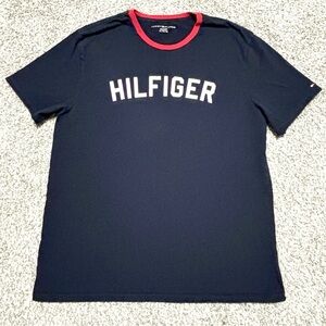 Tommy Hilfiger T-Shirt Mens XL Navy Blue/Red Hilfiger Logo
